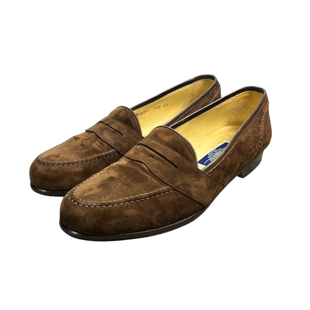 Vintage Cole Haan Dark Brown Suede Half Strap Italian Penny Loafers Size 7.5
